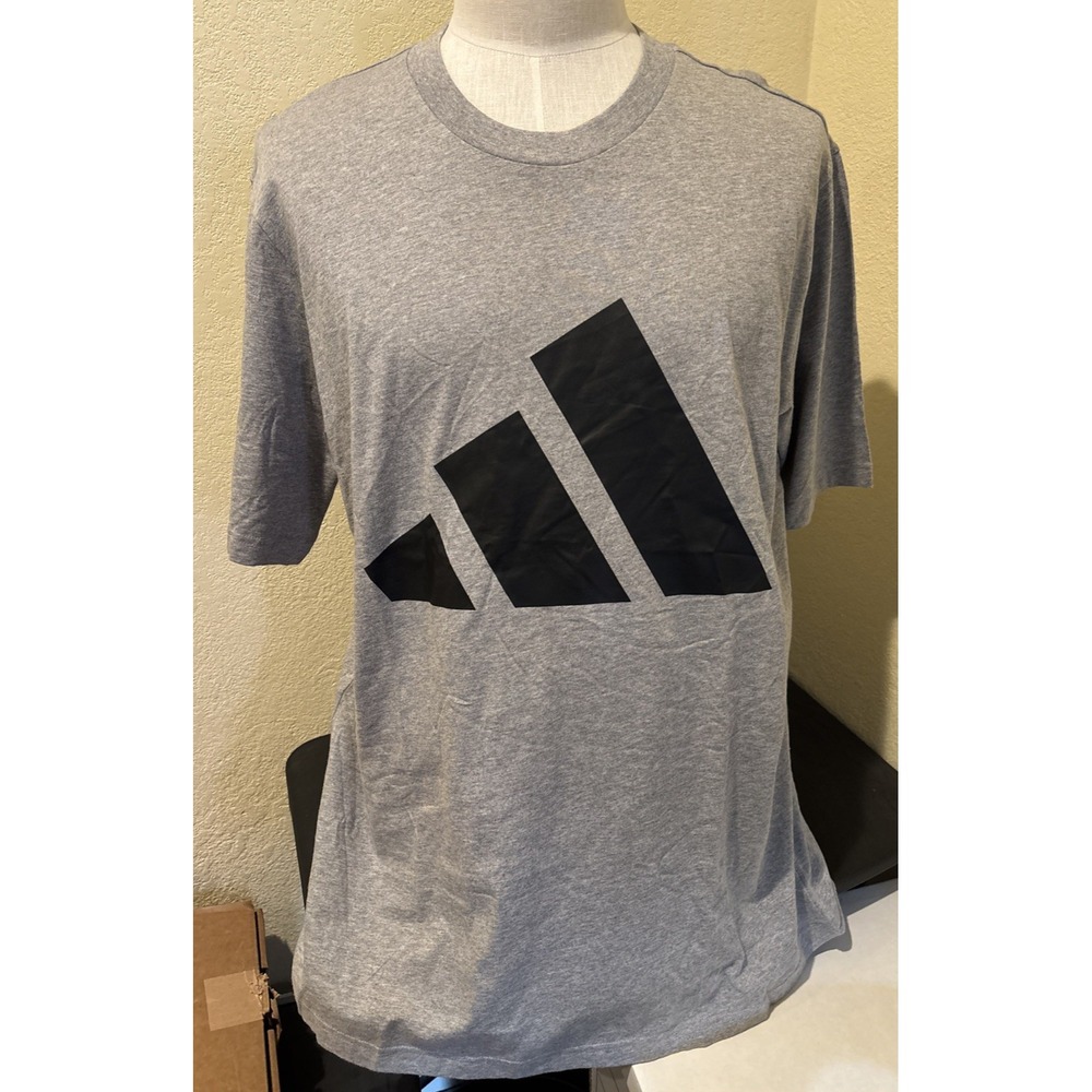 MENS Adidas Gray Essentials Big Logo Single Jersey  T-Shirt Tee‎ Sz XLT